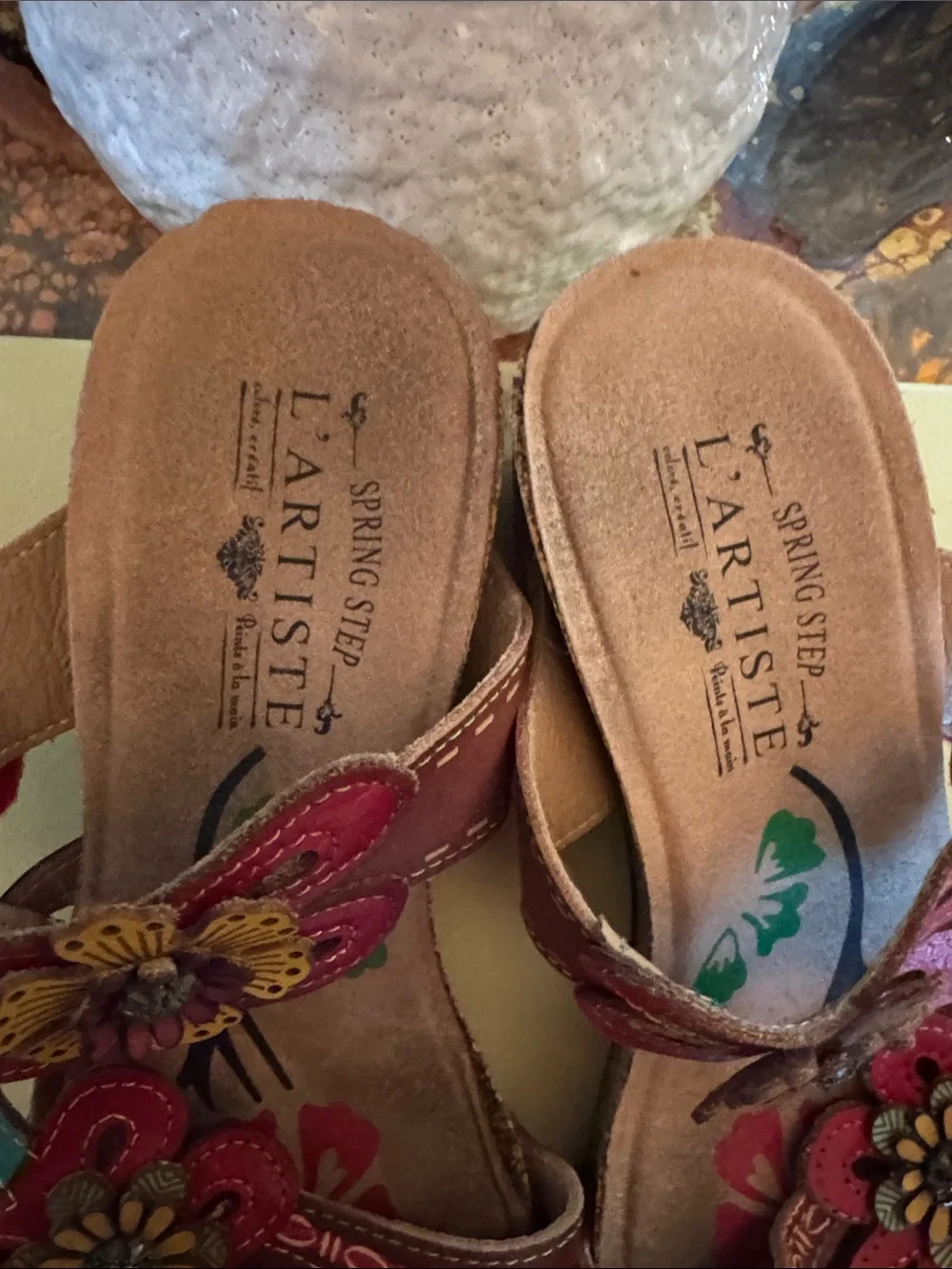 Spring Step L'Artiste Red Floral Cork Wedge Sandals